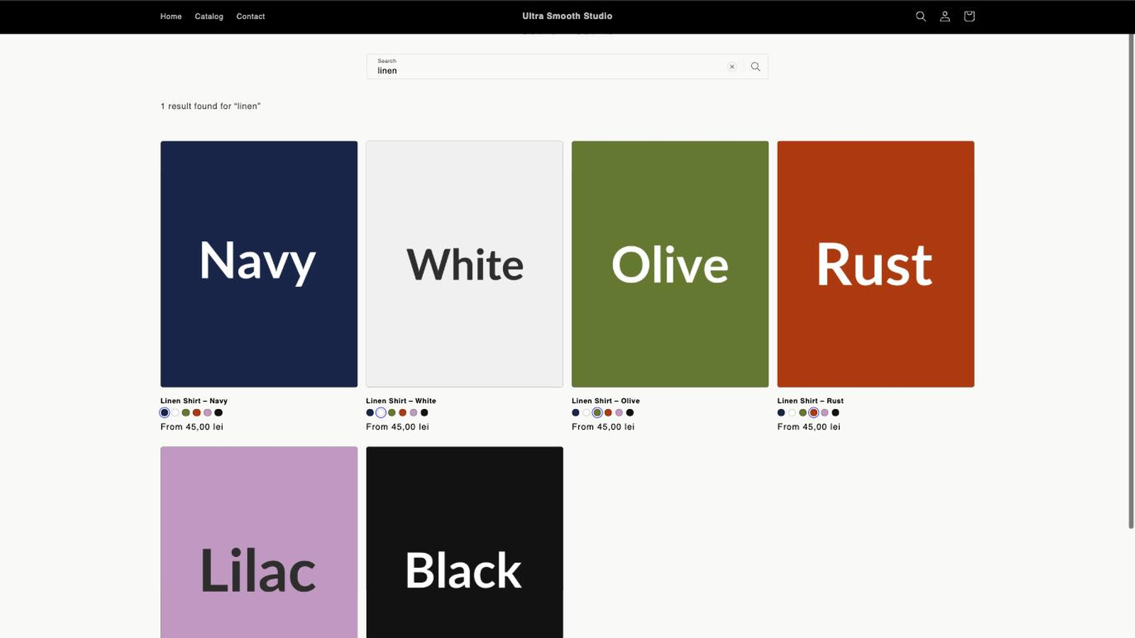 One product shown as six colour cards in search results